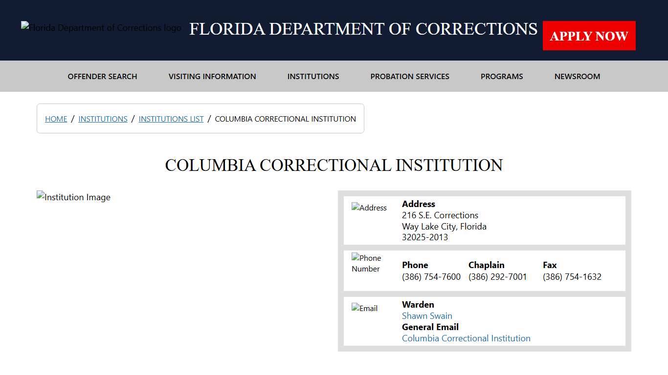 Columbia Correctional Institution / Institutions List / Institutions - Florida Department of Corrections